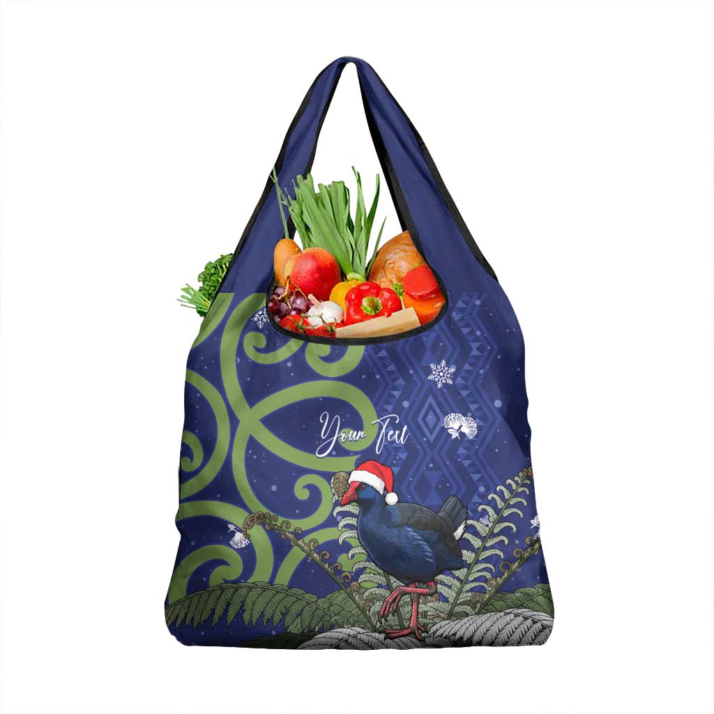 Personalized New Zealand Pukeko Christmas Grocery Bag Meri Kirihimete Taniko Ponga Koru Blue - Aussie Hoodie