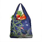 Personalized New Zealand Pukeko Christmas Grocery Bag Meri Kirihimete Taniko Ponga Koru Blue - Aussie Hoodie