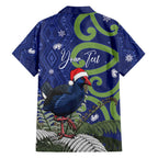Personalized New Zealand Pukeko Christmas Hawaiian Shirt Meri Kirihimete Taniko Ponga Koru Blue - Aussie Hoodie