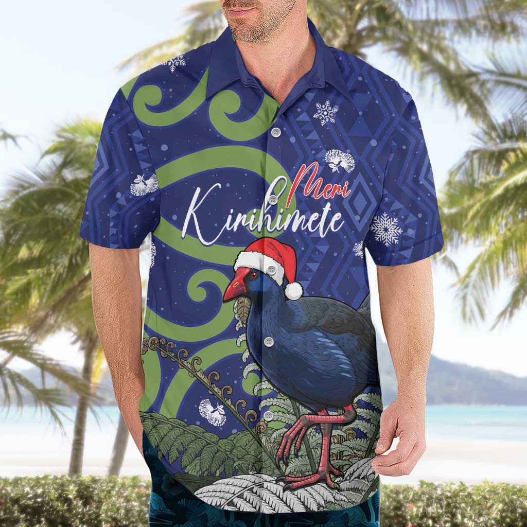 Personalized New Zealand Pukeko Christmas Hawaiian Shirt Meri Kirihimete Taniko Ponga Koru Blue - Aussie Hoodie