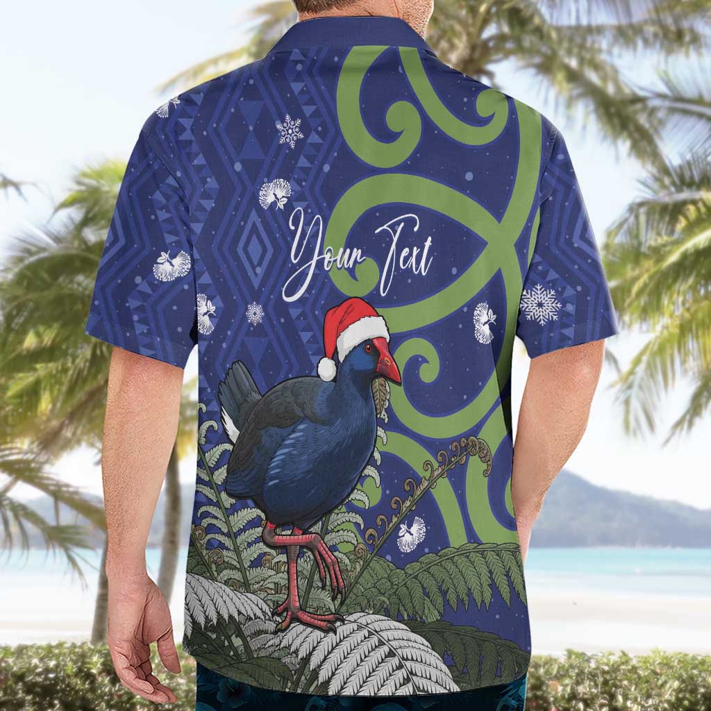 Personalized New Zealand Pukeko Christmas Hawaiian Shirt Meri Kirihimete Taniko Ponga Koru Blue - Aussie Hoodie