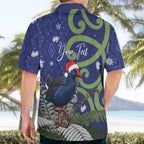 Personalized New Zealand Pukeko Christmas Hawaiian Shirt Meri Kirihimete Taniko Ponga Koru Blue - Aussie Hoodie