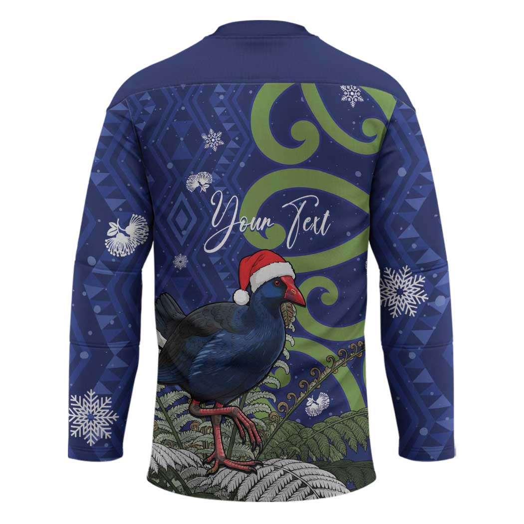 Personalized New Zealand Pukeko Christmas Hockey Jersey Meri Kirihimete Taniko Ponga Koru Blue - Aussie Hoodie