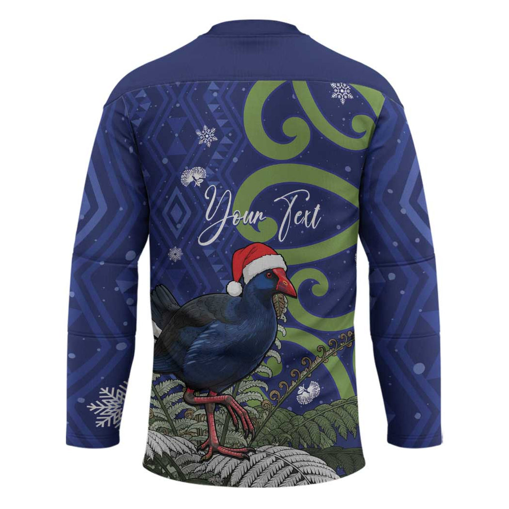Personalized New Zealand Pukeko Christmas Hockey Jersey Meri Kirihimete Taniko Ponga Koru Blue - Aussie Hoodie