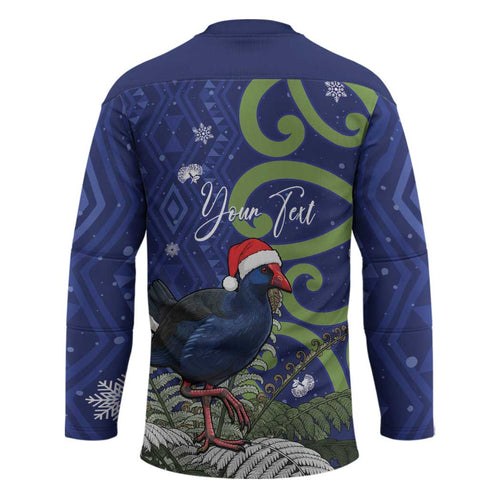 Personalized New Zealand Pukeko Christmas Hockey Jersey Meri Kirihimete Taniko Ponga Koru Blue - Aussie Hoodie