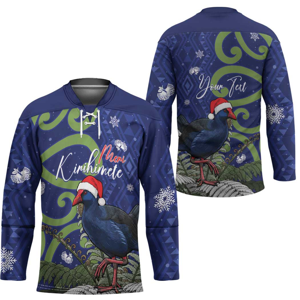 Personalized New Zealand Pukeko Christmas Hockey Jersey Meri Kirihimete Taniko Ponga Koru Blue - Aussie Hoodie