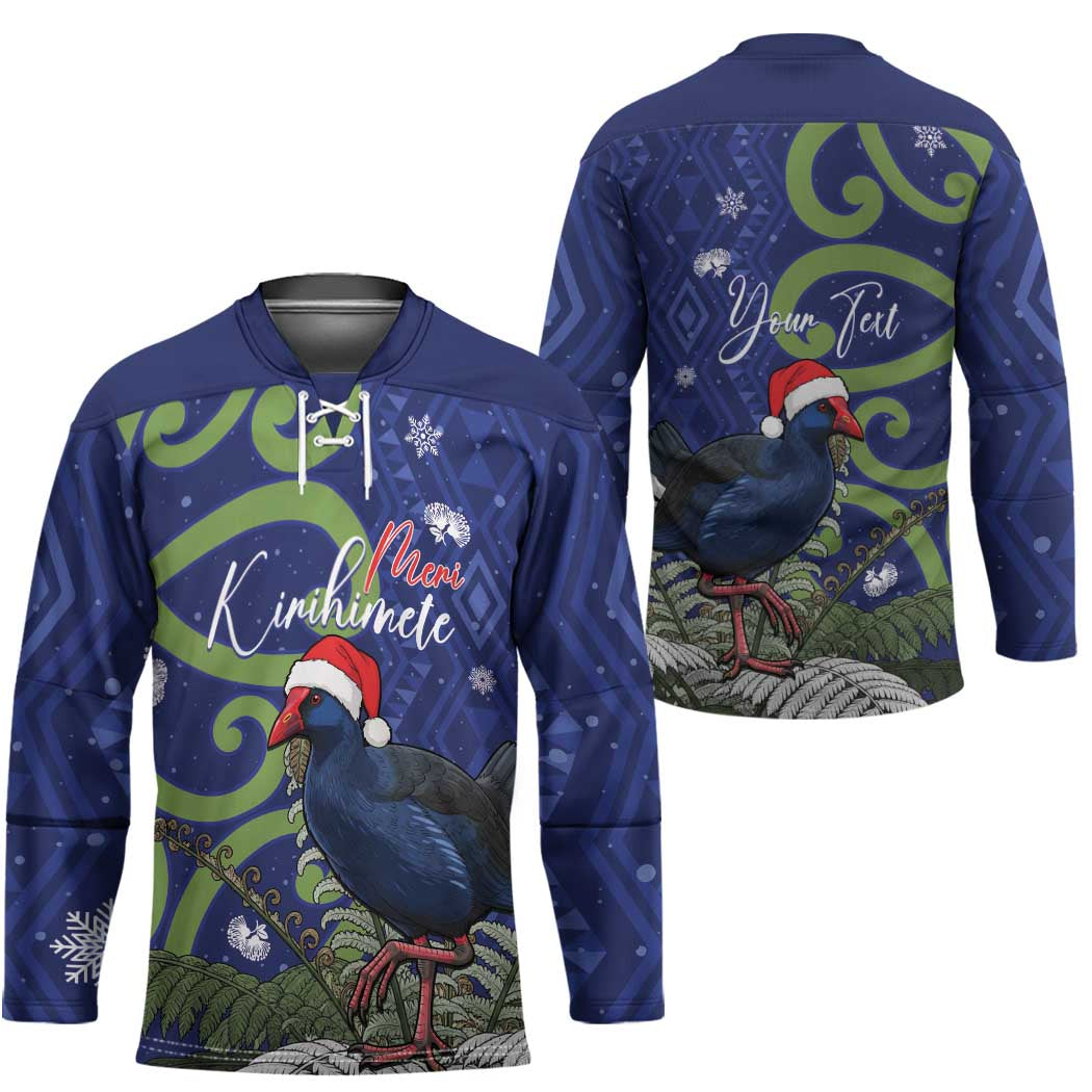 Personalized New Zealand Pukeko Christmas Hockey Jersey Meri Kirihimete Taniko Ponga Koru Blue - Aussie Hoodie