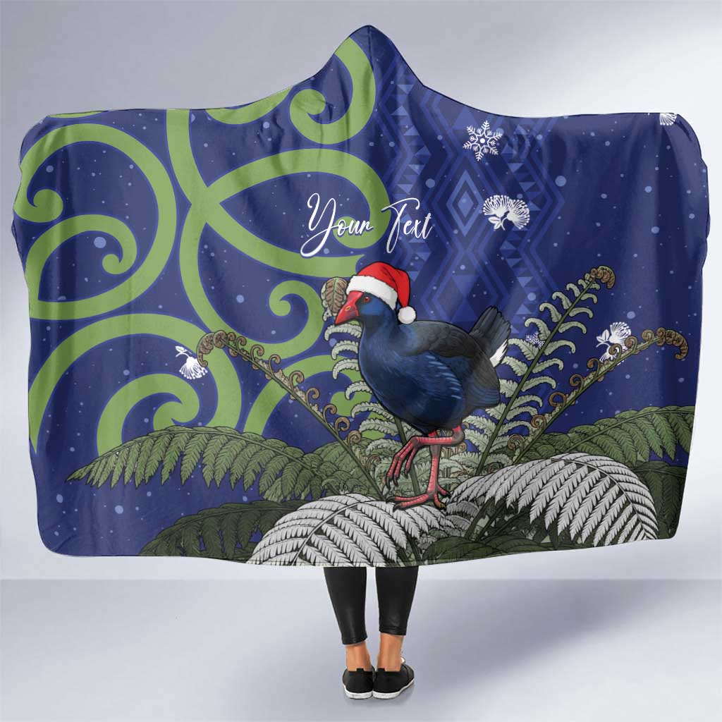 Personalized New Zealand Pukeko Christmas Hooded Blanket Meri Kirihimete Taniko Ponga Koru Blue - Aussie Hoodie