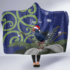 Personalized New Zealand Pukeko Christmas Hooded Blanket Meri Kirihimete Taniko Ponga Koru Blue - Aussie Hoodie