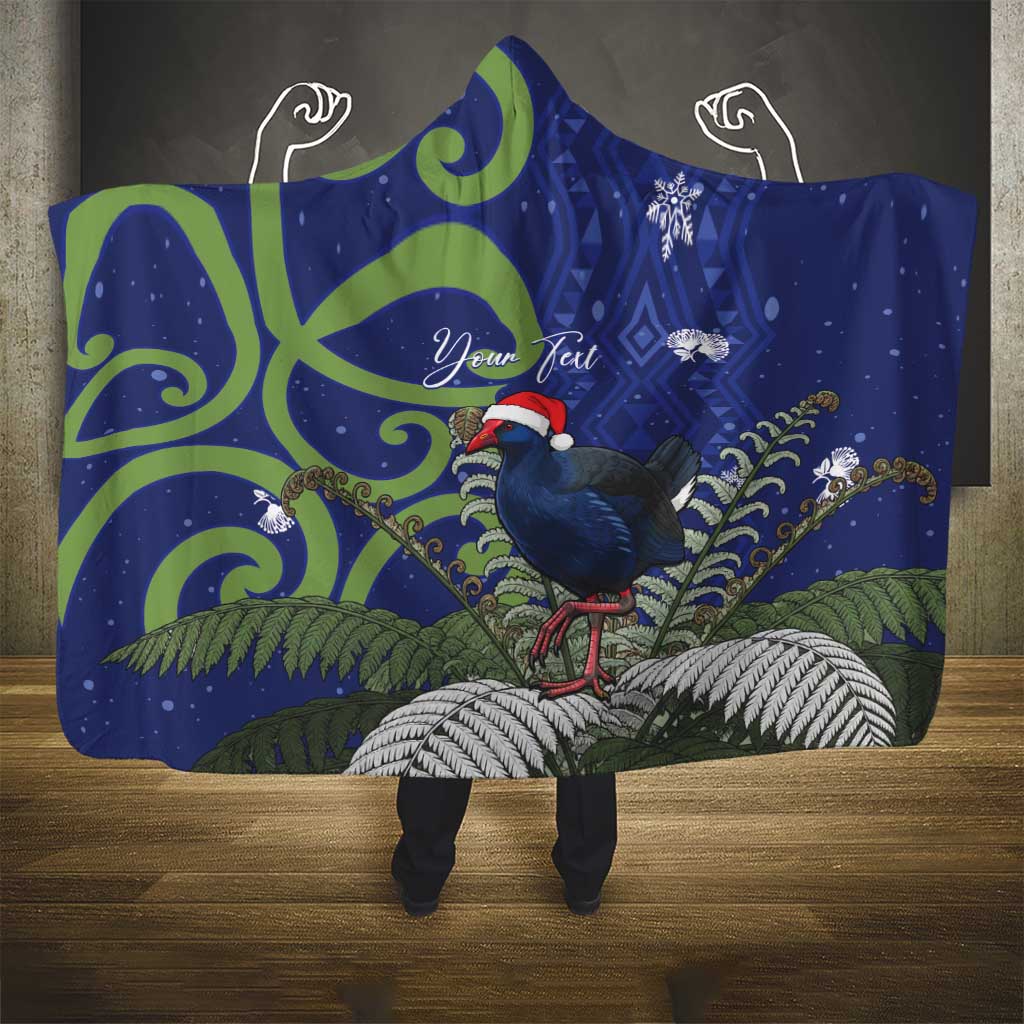 Personalized New Zealand Pukeko Christmas Hooded Blanket Meri Kirihimete Taniko Ponga Koru Blue - Aussie Hoodie