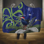 Personalized New Zealand Pukeko Christmas Hooded Blanket Meri Kirihimete Taniko Ponga Koru Blue - Aussie Hoodie