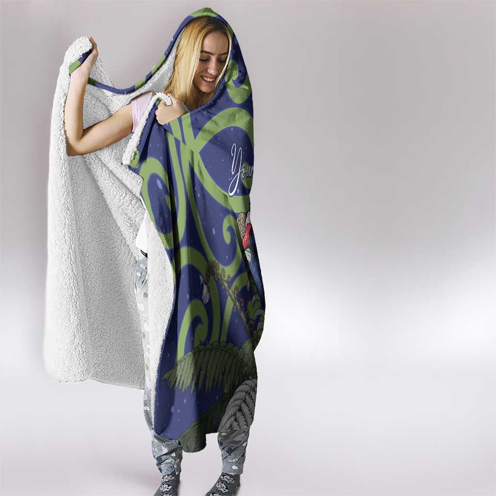 Personalized New Zealand Pukeko Christmas Hooded Blanket Meri Kirihimete Taniko Ponga Koru Blue - Aussie Hoodie