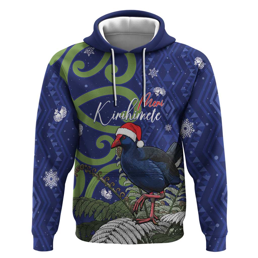 Personalized New Zealand Pukeko Christmas Hoodie Meri Kirihimete Taniko Ponga Koru Blue - Aussie Hoodie
