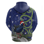 Personalized New Zealand Pukeko Christmas Hoodie Meri Kirihimete Taniko Ponga Koru Blue - Aussie Hoodie