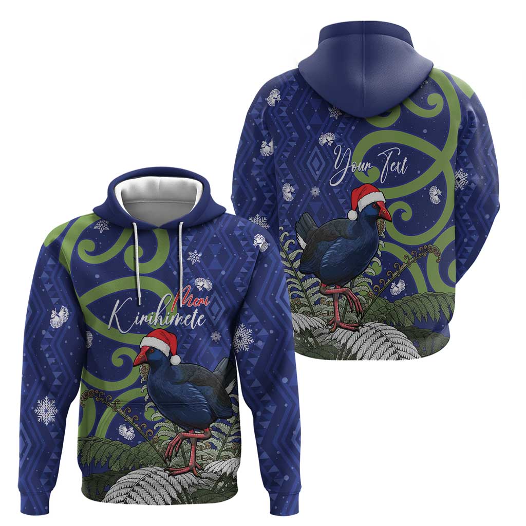 Personalized New Zealand Pukeko Christmas Hoodie Meri Kirihimete Taniko Ponga Koru Blue - Aussie Hoodie
