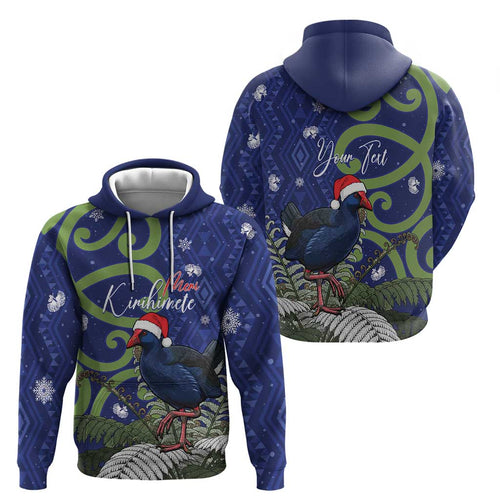 Personalized New Zealand Pukeko Christmas Hoodie Meri Kirihimete Taniko Ponga Koru Blue - Aussie Hoodie