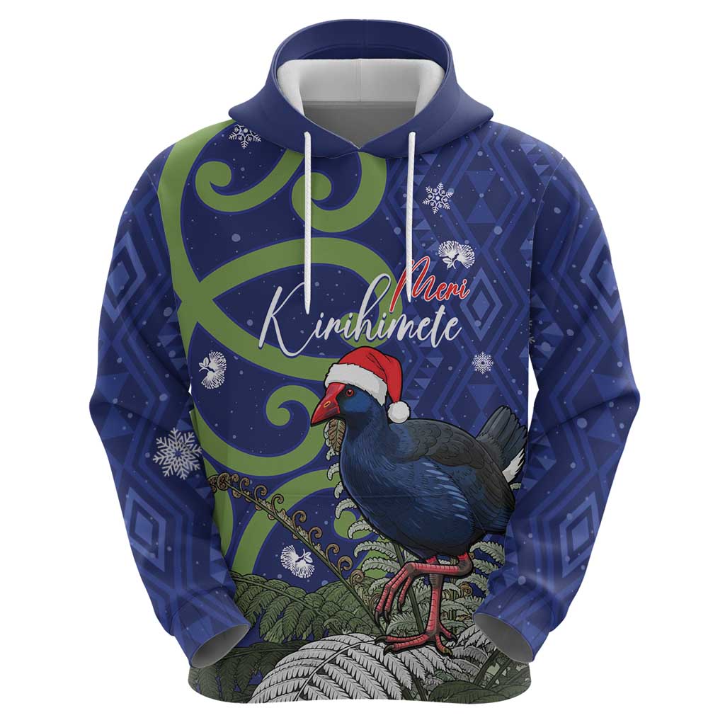 Personalized New Zealand Pukeko Christmas Hoodie Meri Kirihimete Taniko Ponga Koru Blue - Aussie Hoodie