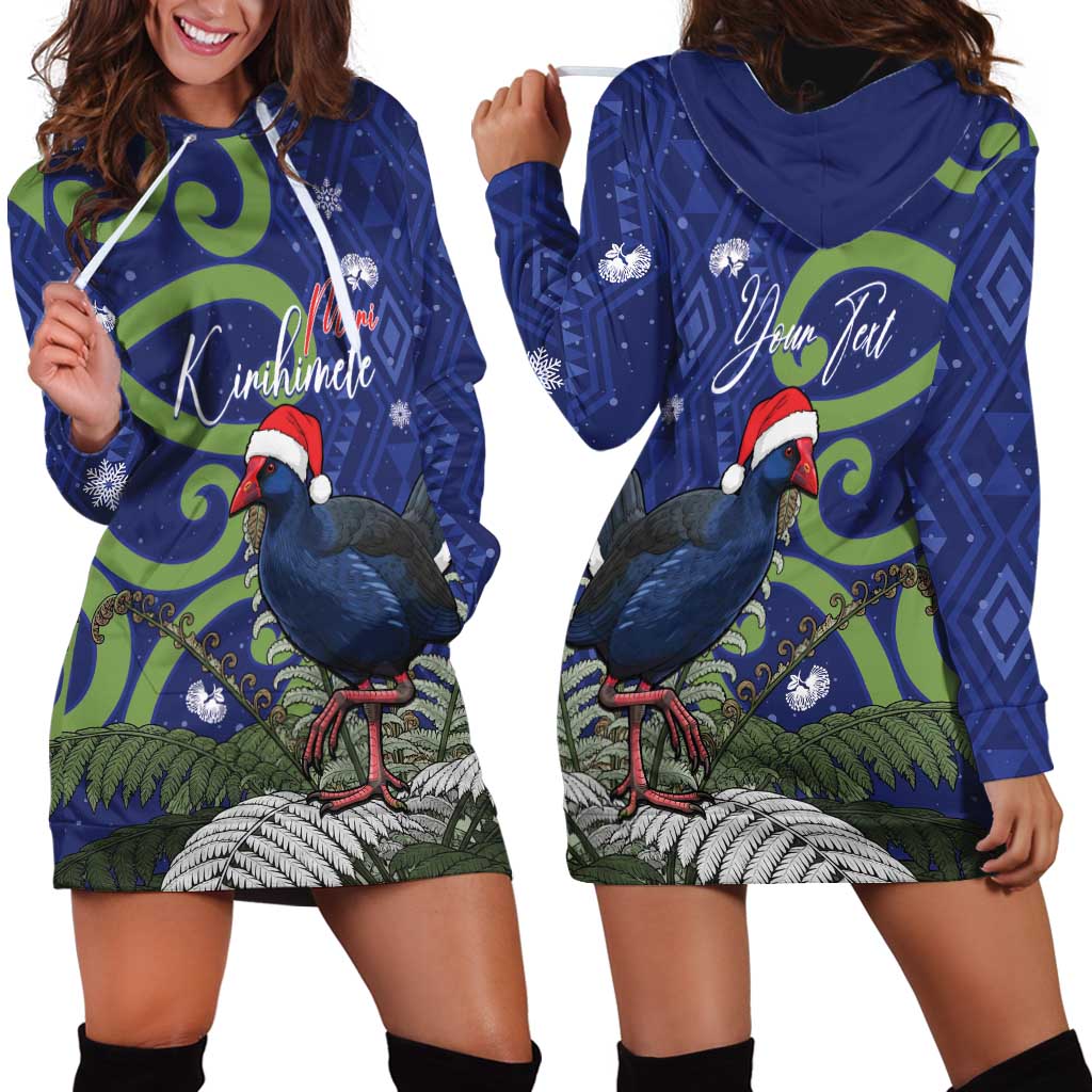 Personalized New Zealand Pukeko Christmas Hoodie Dress Meri Kirihimete Taniko Ponga Koru Blue - Aussie Hoodie