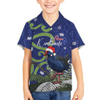 Personalized New Zealand Pukeko Christmas Kid Hawaiian Shirt Meri Kirihimete Taniko Ponga Koru Blue - Aussie Hoodie