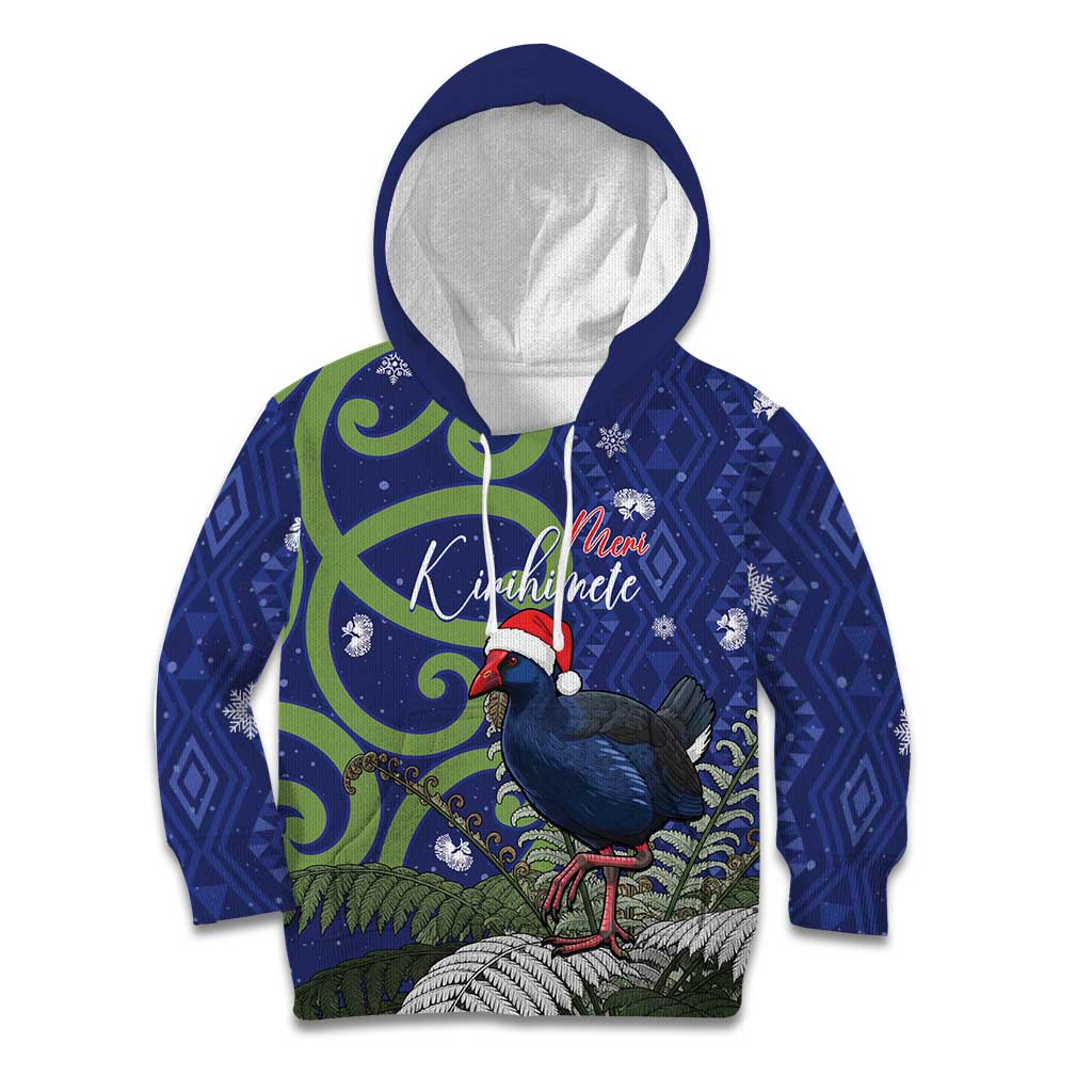 Personalized New Zealand Pukeko Christmas Kid Hoodie Meri Kirihimete Taniko Ponga Koru Blue - Aussie Hoodie