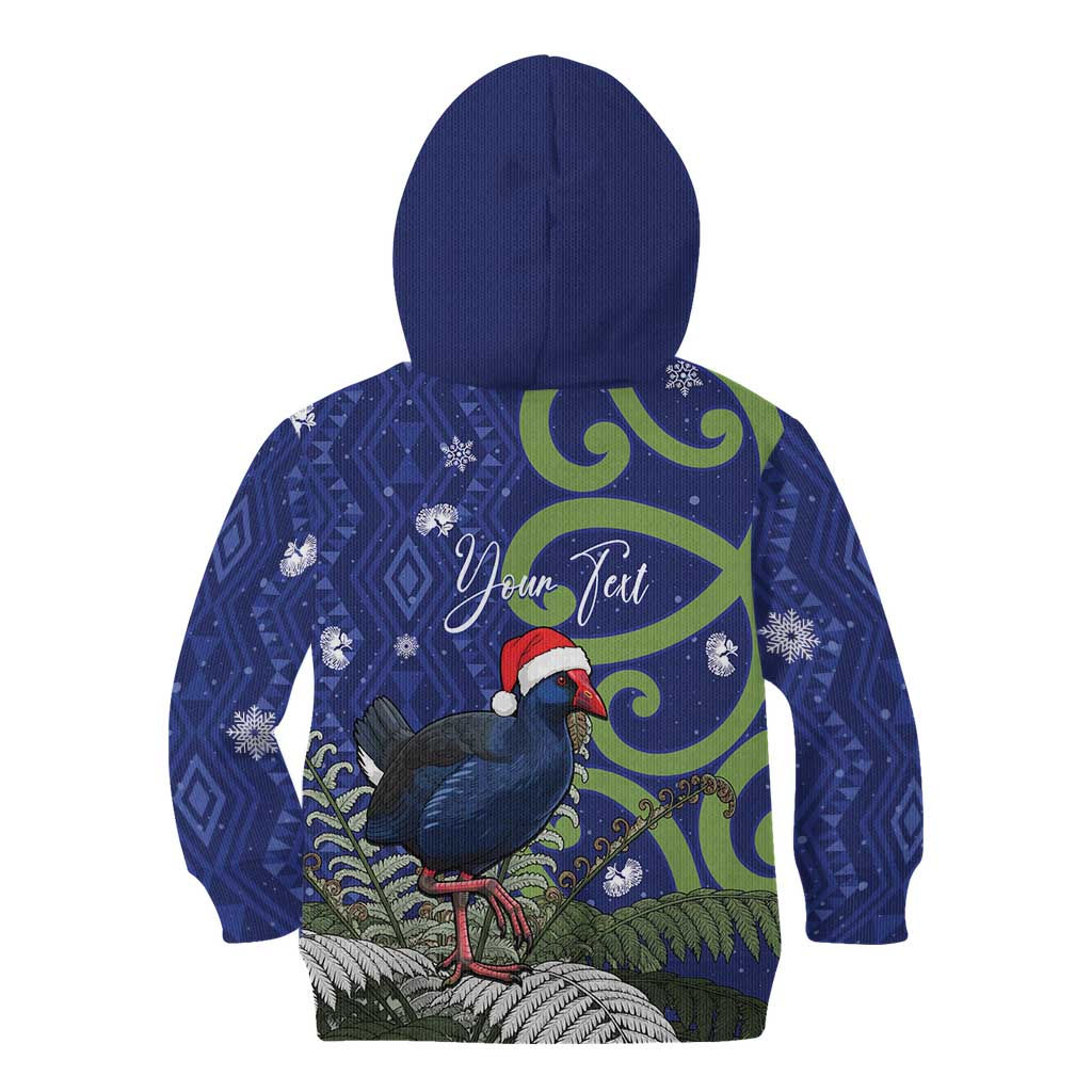 Personalized New Zealand Pukeko Christmas Kid Hoodie Meri Kirihimete Taniko Ponga Koru Blue - Aussie Hoodie