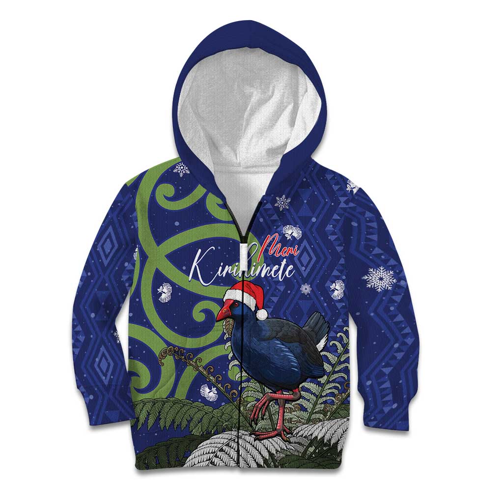 Personalized New Zealand Pukeko Christmas Kid Hoodie Meri Kirihimete Taniko Ponga Koru Blue - Aussie Hoodie