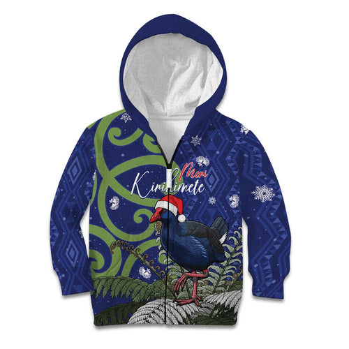 Personalized New Zealand Pukeko Christmas Kid Hoodie Meri Kirihimete Taniko Ponga Koru Blue - Aussie Hoodie