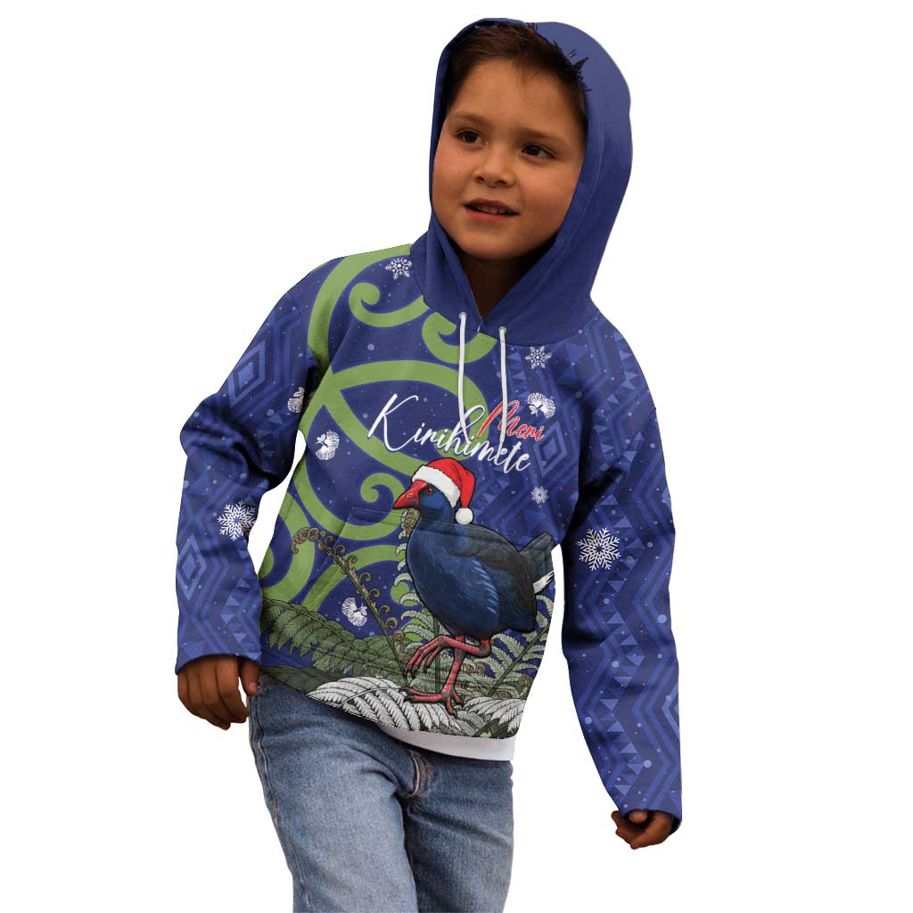 Personalized New Zealand Pukeko Christmas Kid Hoodie Meri Kirihimete Taniko Ponga Koru Blue - Aussie Hoodie