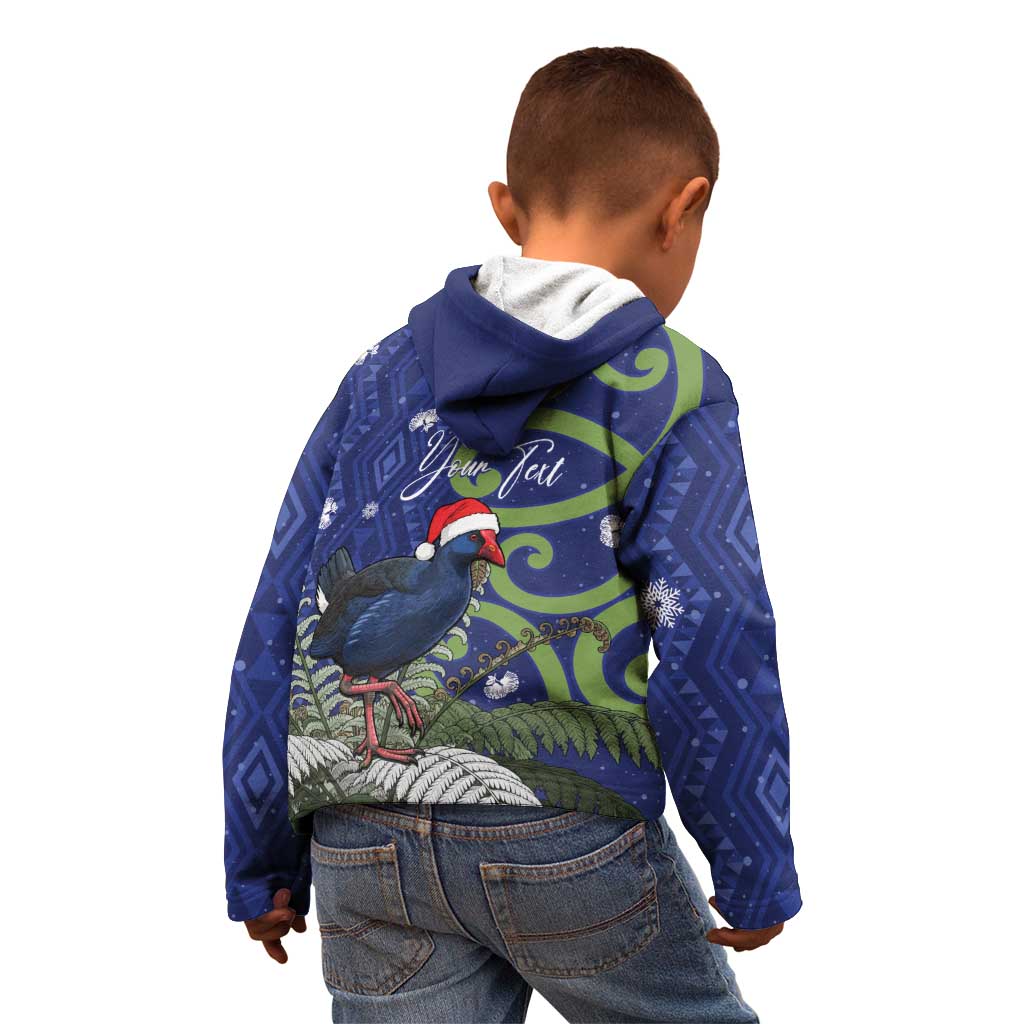 Personalized New Zealand Pukeko Christmas Kid Hoodie Meri Kirihimete Taniko Ponga Koru Blue - Aussie Hoodie