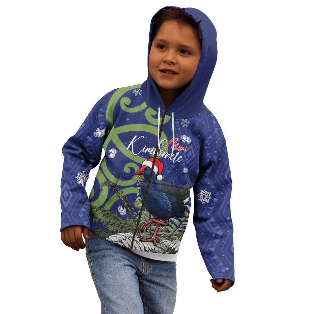 Personalized New Zealand Pukeko Christmas Kid Hoodie Meri Kirihimete Taniko Ponga Koru Blue - Aussie Hoodie