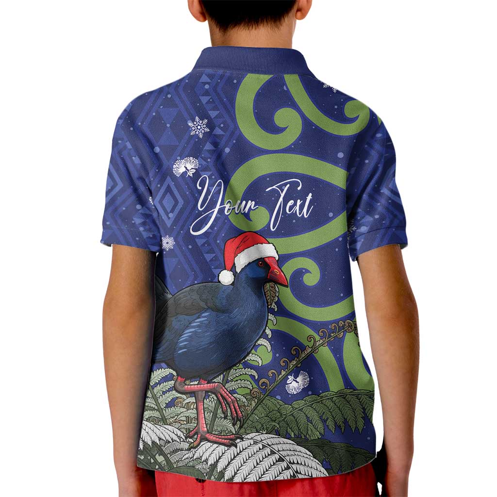 Personalized New Zealand Pukeko Christmas Kid Polo Shirt Meri Kirihimete Taniko Ponga Koru Blue - Aussie Hoodie
