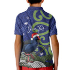 Personalized New Zealand Pukeko Christmas Kid Polo Shirt Meri Kirihimete Taniko Ponga Koru Blue - Aussie Hoodie