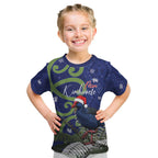 Personalized New Zealand Pukeko Christmas Kid T Shirt Meri Kirihimete Taniko Ponga Koru Blue - Aussie Hoodie