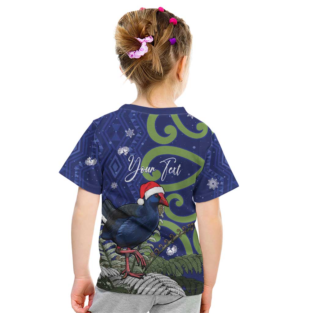 Personalized New Zealand Pukeko Christmas Kid T Shirt Meri Kirihimete Taniko Ponga Koru Blue - Aussie Hoodie