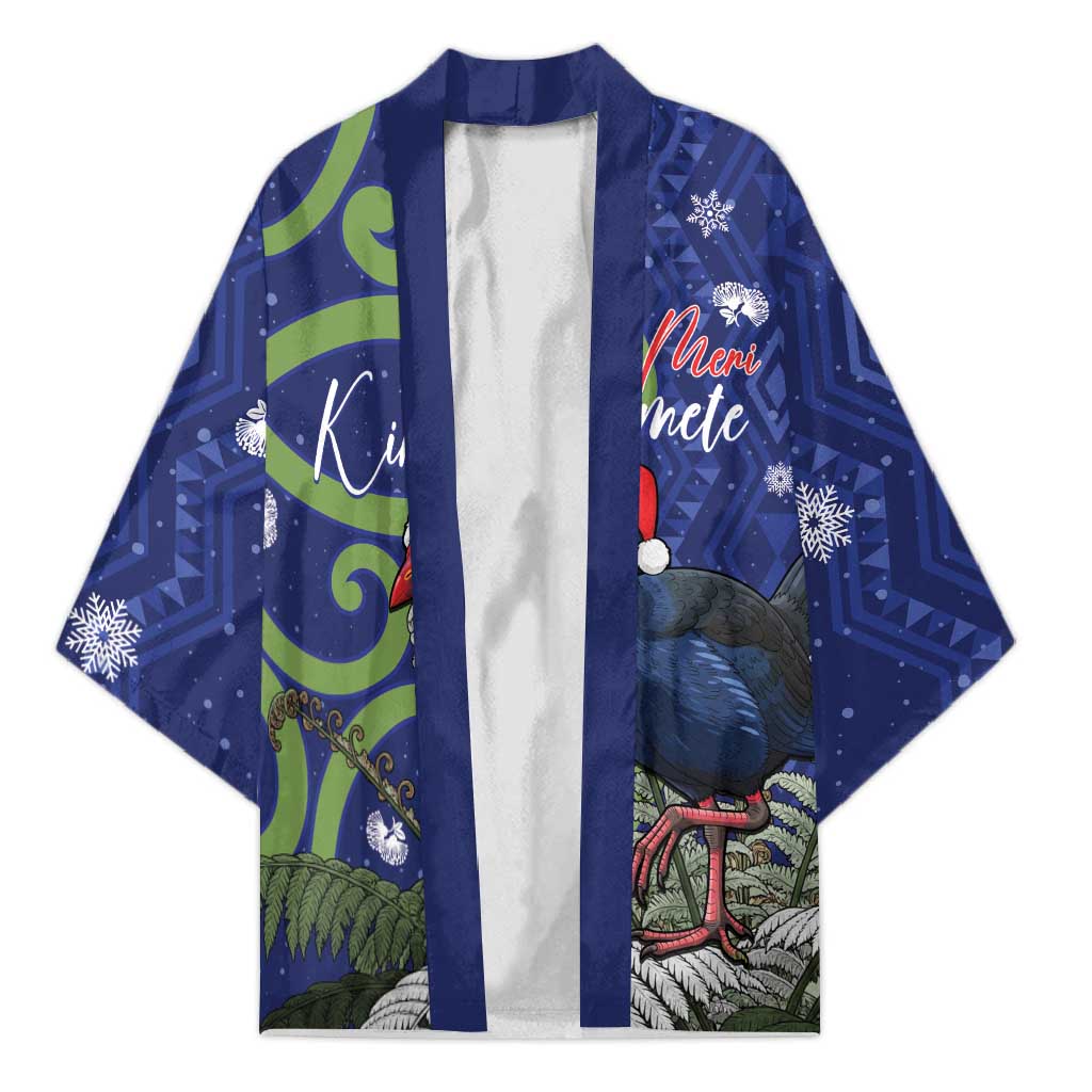Personalized New Zealand Pukeko Christmas Kimono Meri Kirihimete Taniko Ponga Koru Blue - Aussie Hoodie