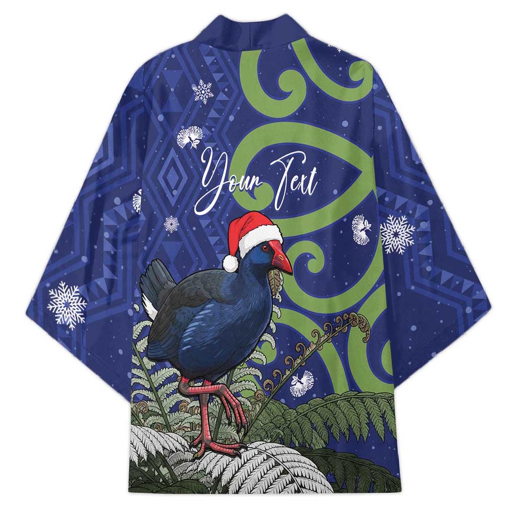 Personalized New Zealand Pukeko Christmas Kimono Meri Kirihimete Taniko Ponga Koru Blue - Aussie Hoodie