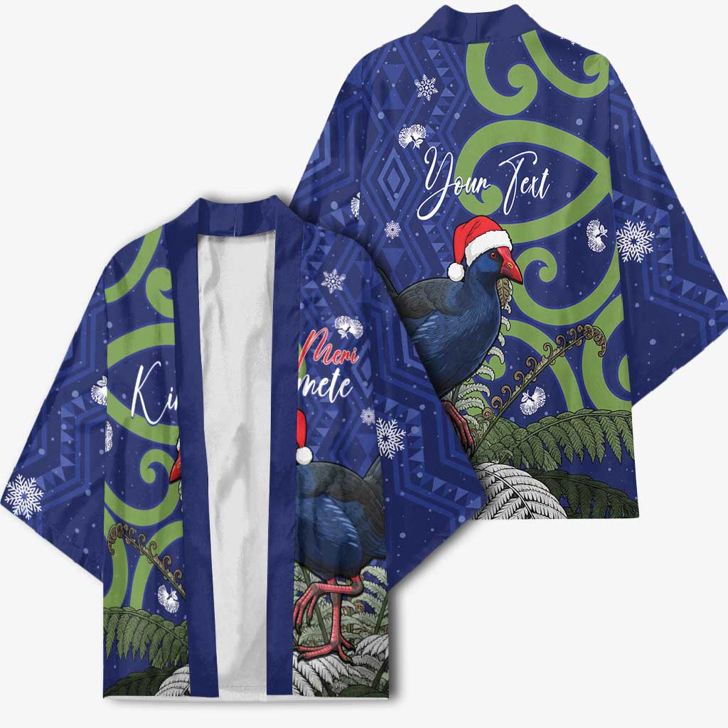 Personalized New Zealand Pukeko Christmas Kimono Meri Kirihimete Taniko Ponga Koru Blue - Aussie Hoodie