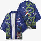 Personalized New Zealand Pukeko Christmas Kimono Meri Kirihimete Taniko Ponga Koru Blue - Aussie Hoodie