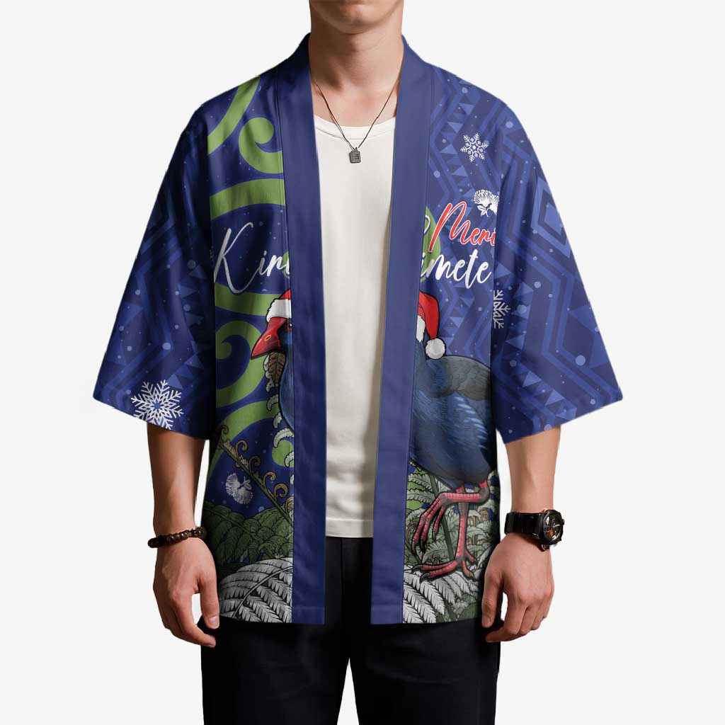 Personalized New Zealand Pukeko Christmas Kimono Meri Kirihimete Taniko Ponga Koru Blue - Aussie Hoodie