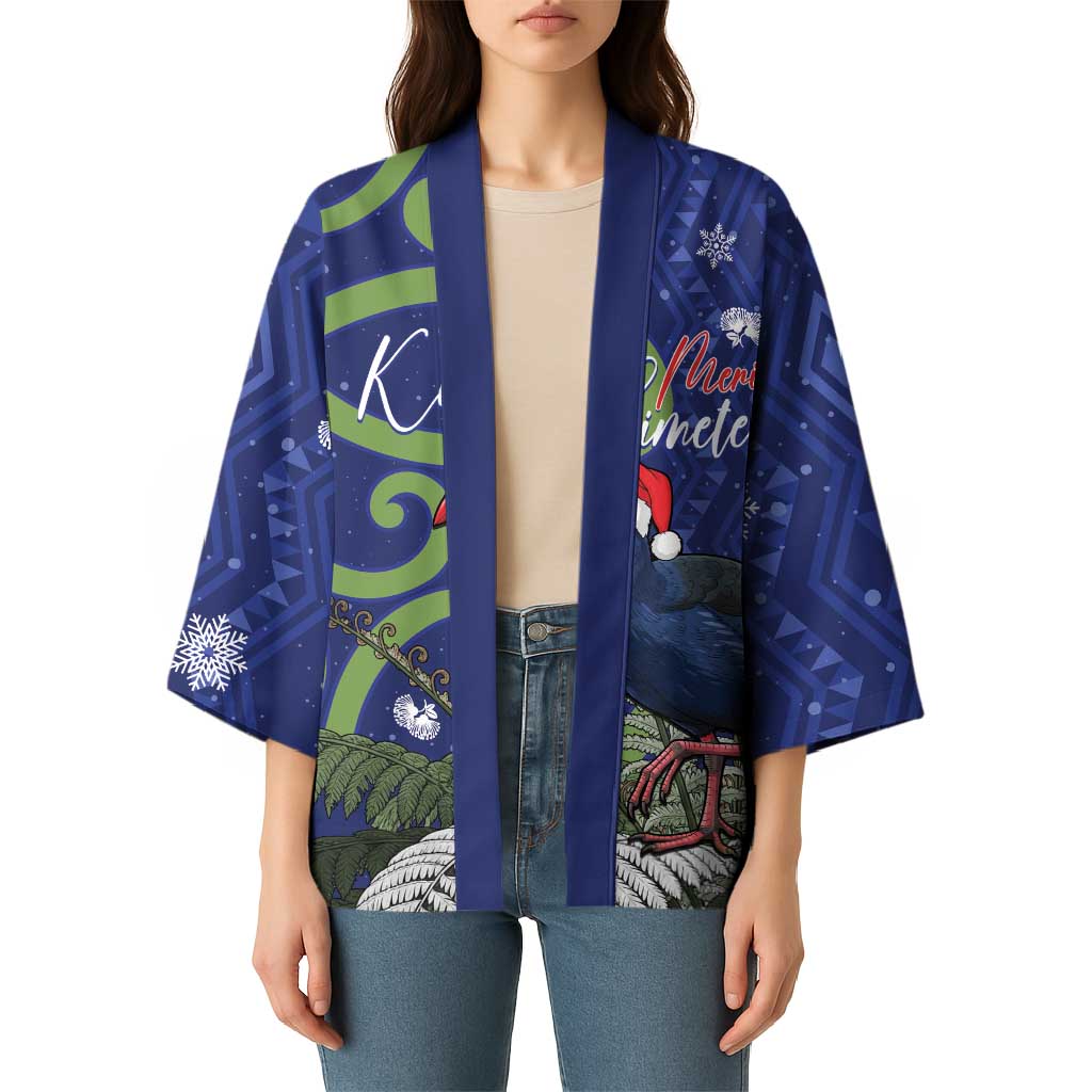 Personalized New Zealand Pukeko Christmas Kimono Meri Kirihimete Taniko Ponga Koru Blue - Aussie Hoodie