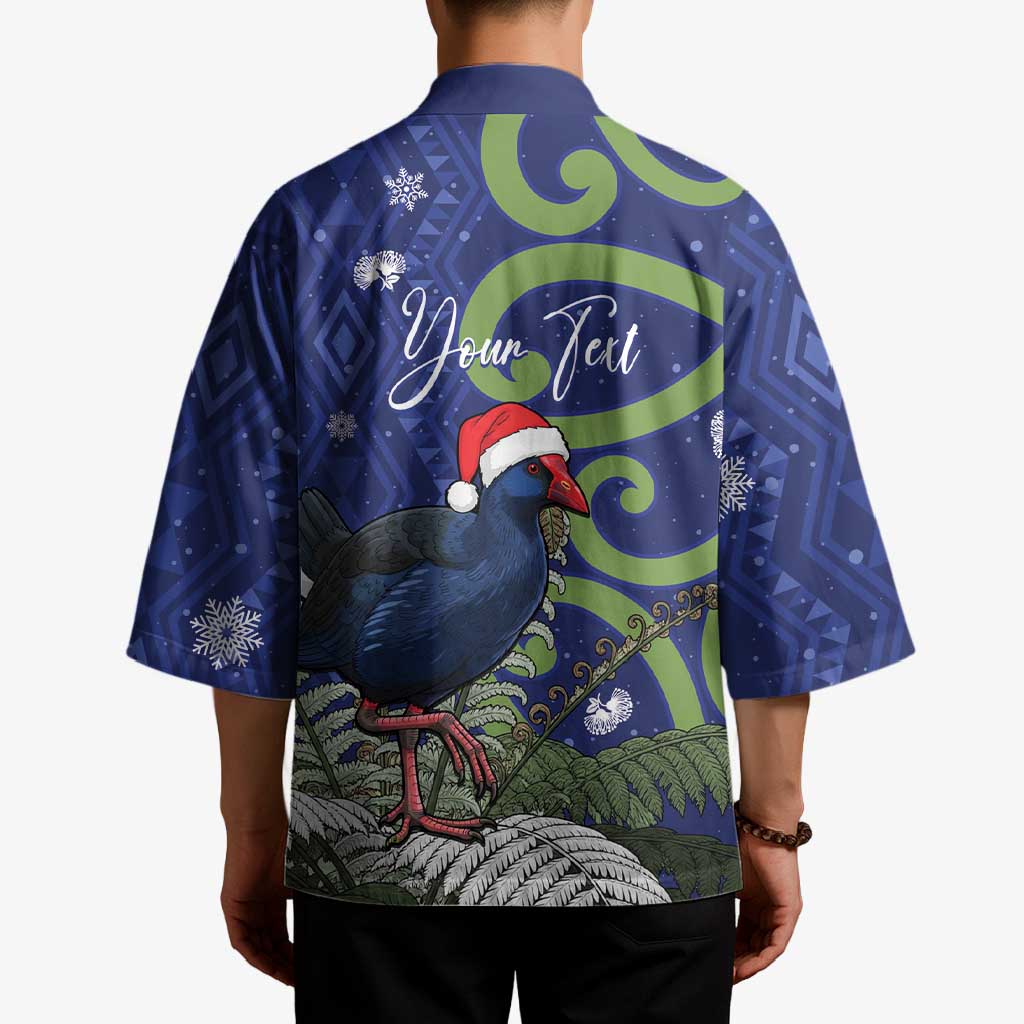 Personalized New Zealand Pukeko Christmas Kimono Meri Kirihimete Taniko Ponga Koru Blue - Aussie Hoodie