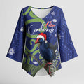Personalized New Zealand Pukeko Christmas Kimono Sleeve Blouse Meri Kirihimete Taniko Ponga Koru Blue - Aussie Hoodie