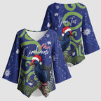 Personalized New Zealand Pukeko Christmas Kimono Sleeve Blouse Meri Kirihimete Taniko Ponga Koru Blue - Aussie Hoodie