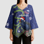 Personalized New Zealand Pukeko Christmas Kimono Sleeve Blouse Meri Kirihimete Taniko Ponga Koru Blue - Aussie Hoodie