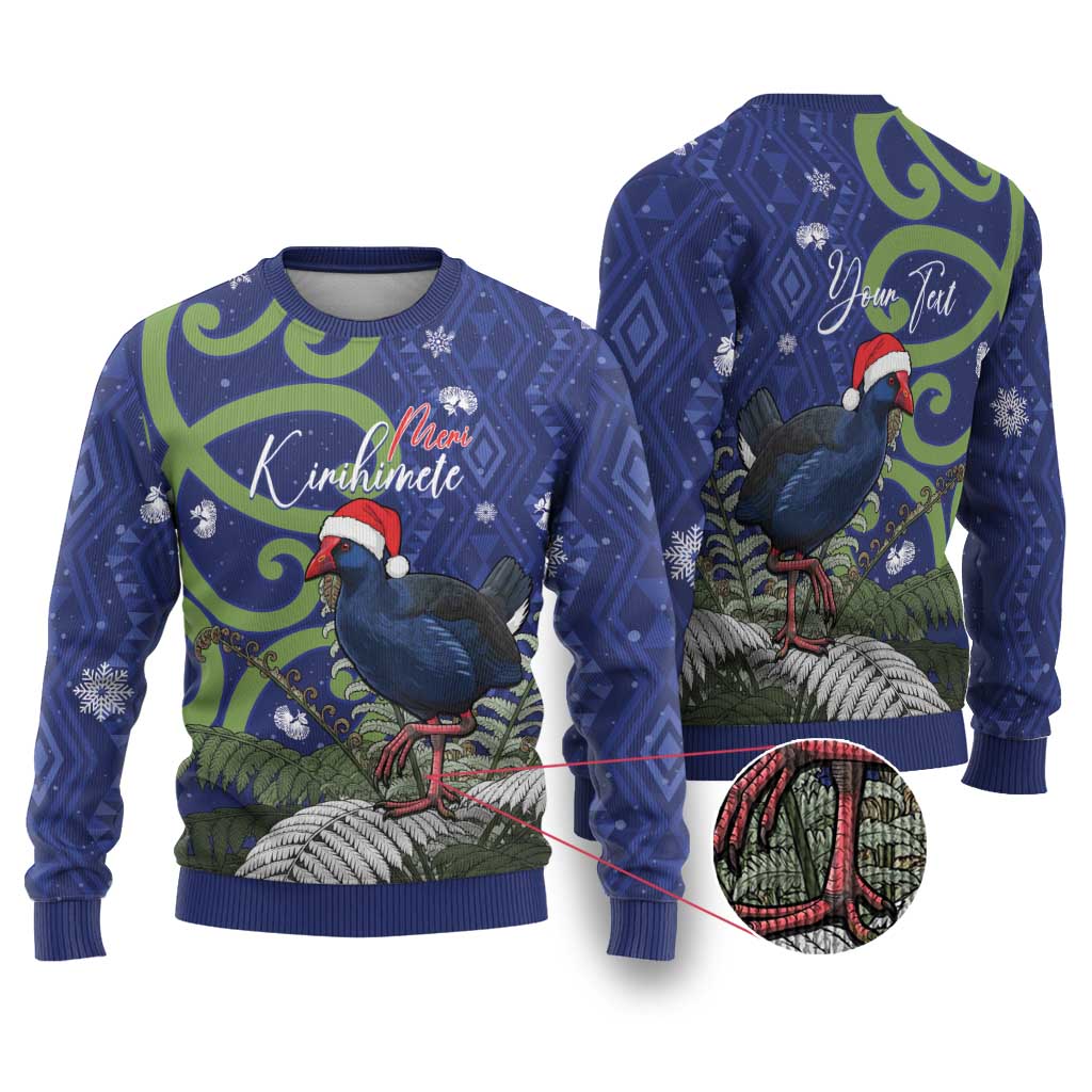 Personalized New Zealand Pukeko Christmas Ugly Christmas Sweater Meri Kirihimete Taniko Ponga Koru Blue - Aussie Hoodie