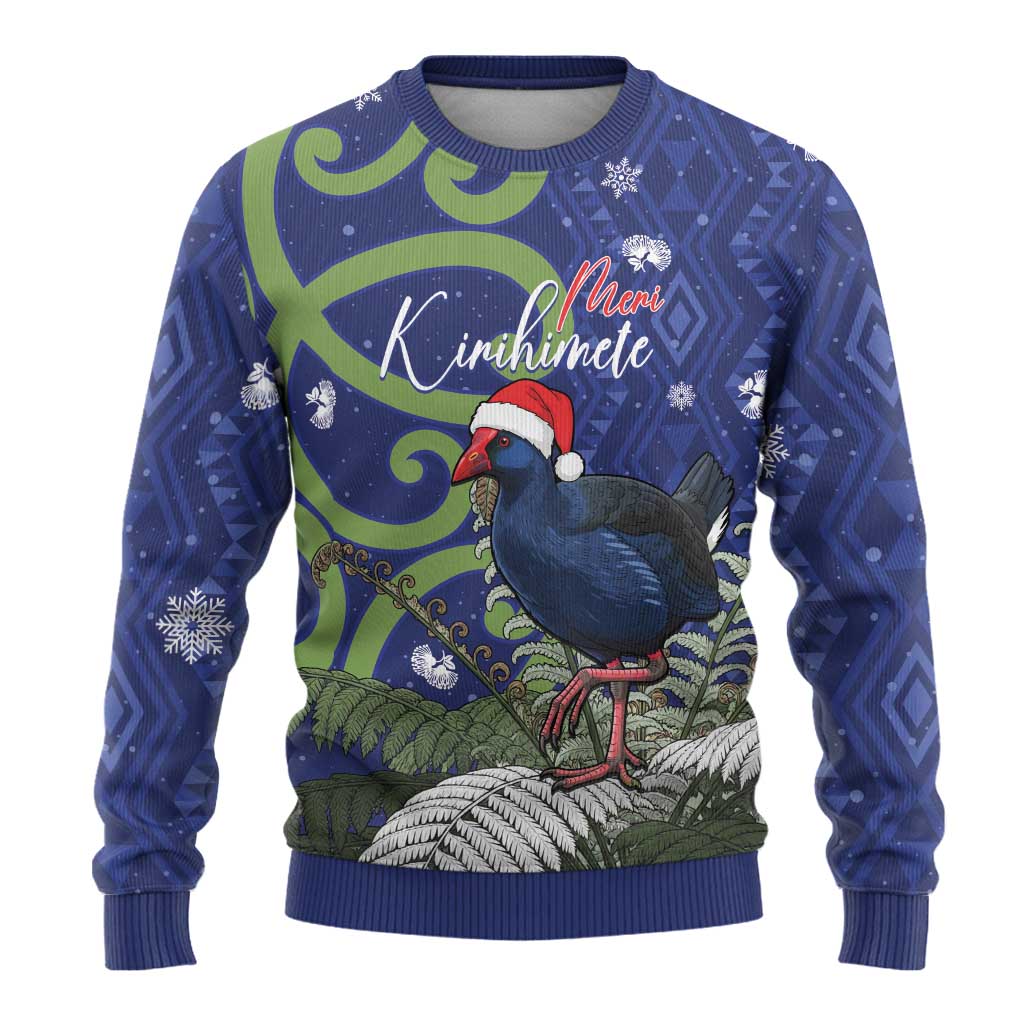 Personalized New Zealand Pukeko Christmas Ugly Christmas Sweater Meri Kirihimete Taniko Ponga Koru Blue - Aussie Hoodie