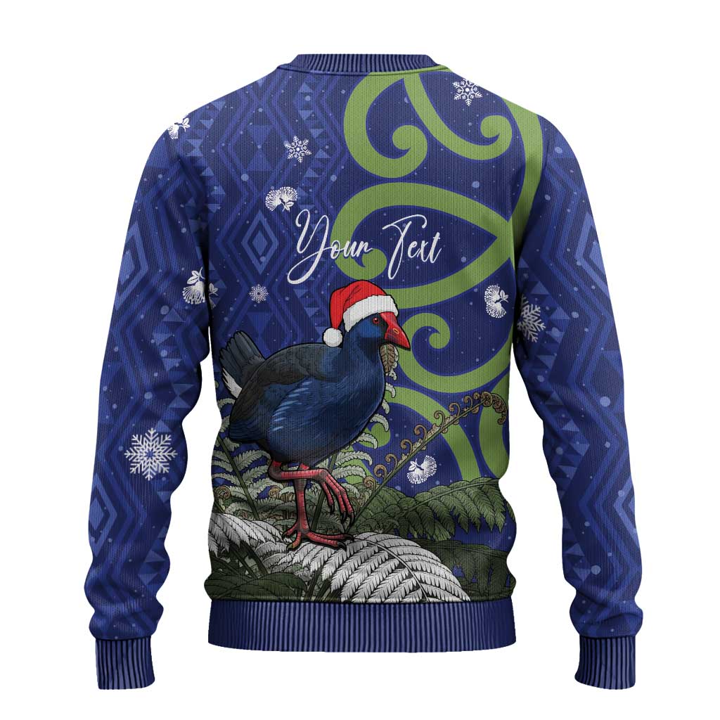 Personalized New Zealand Pukeko Christmas Ugly Christmas Sweater Meri Kirihimete Taniko Ponga Koru Blue - Aussie Hoodie