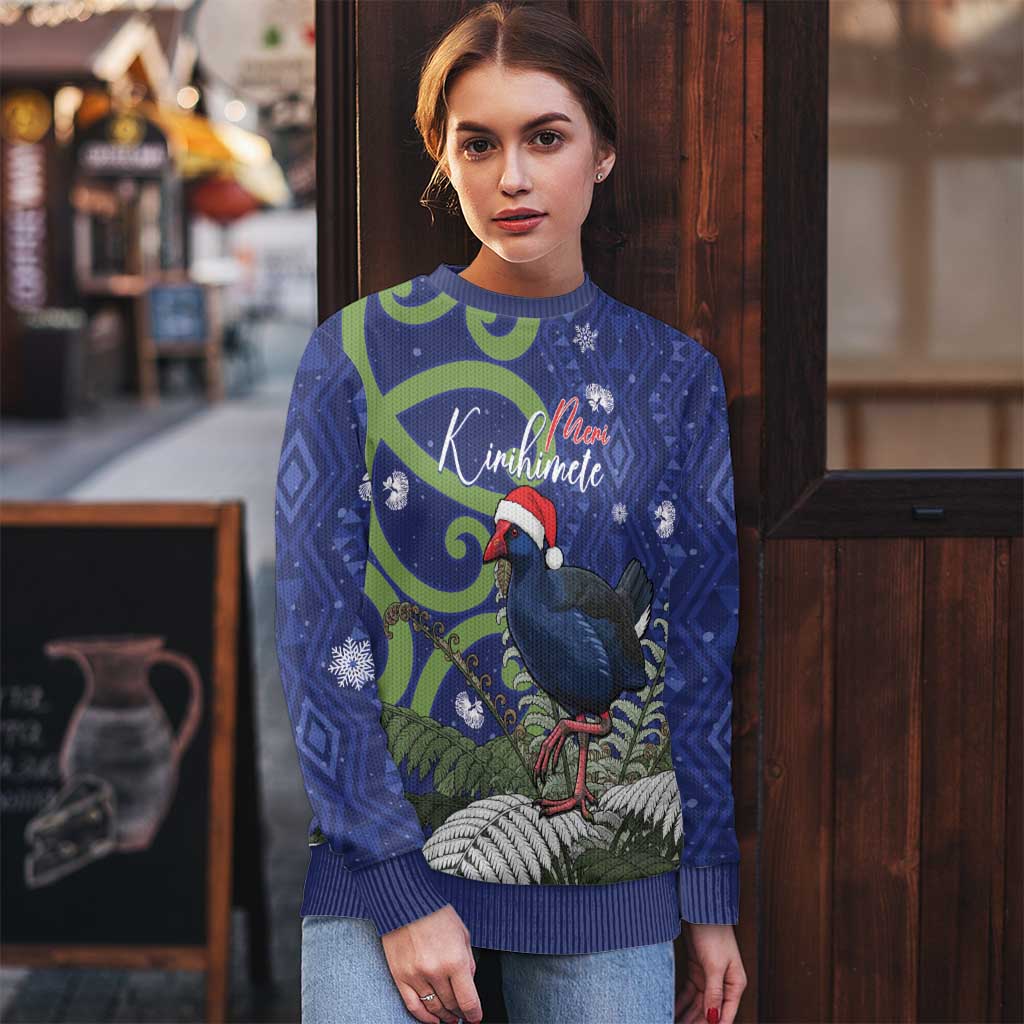Personalized New Zealand Pukeko Christmas Ugly Christmas Sweater Meri Kirihimete Taniko Ponga Koru Blue - Aussie Hoodie
