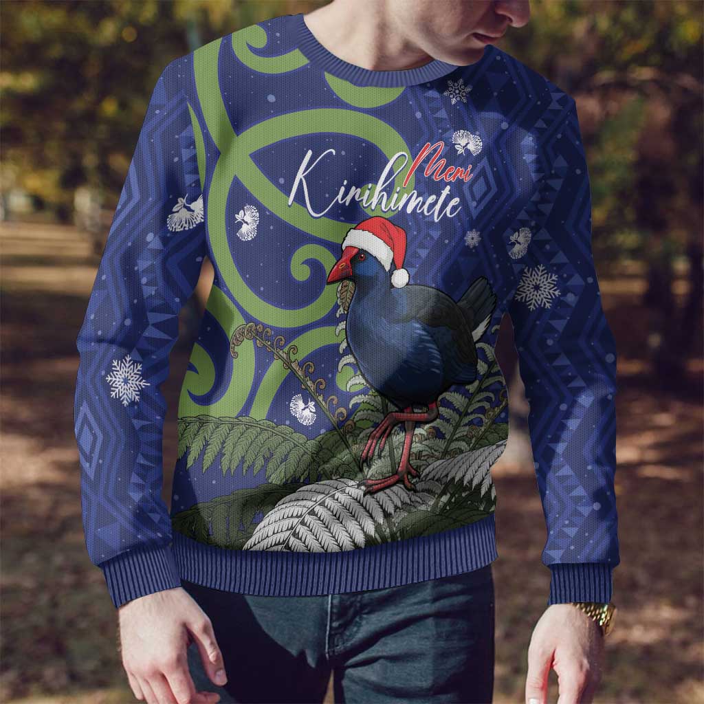 Personalized New Zealand Pukeko Christmas Ugly Christmas Sweater Meri Kirihimete Taniko Ponga Koru Blue - Aussie Hoodie