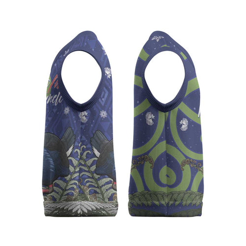 Personalized New Zealand Pukeko Christmas Knitted V-Neck Vest Meri Kirihimete Taniko Ponga Koru Blue - Aussie Hoodie